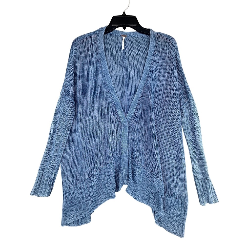 Free People Cardigan Womens S Blue Open Front Chunky Knit Sweater Loose Boho